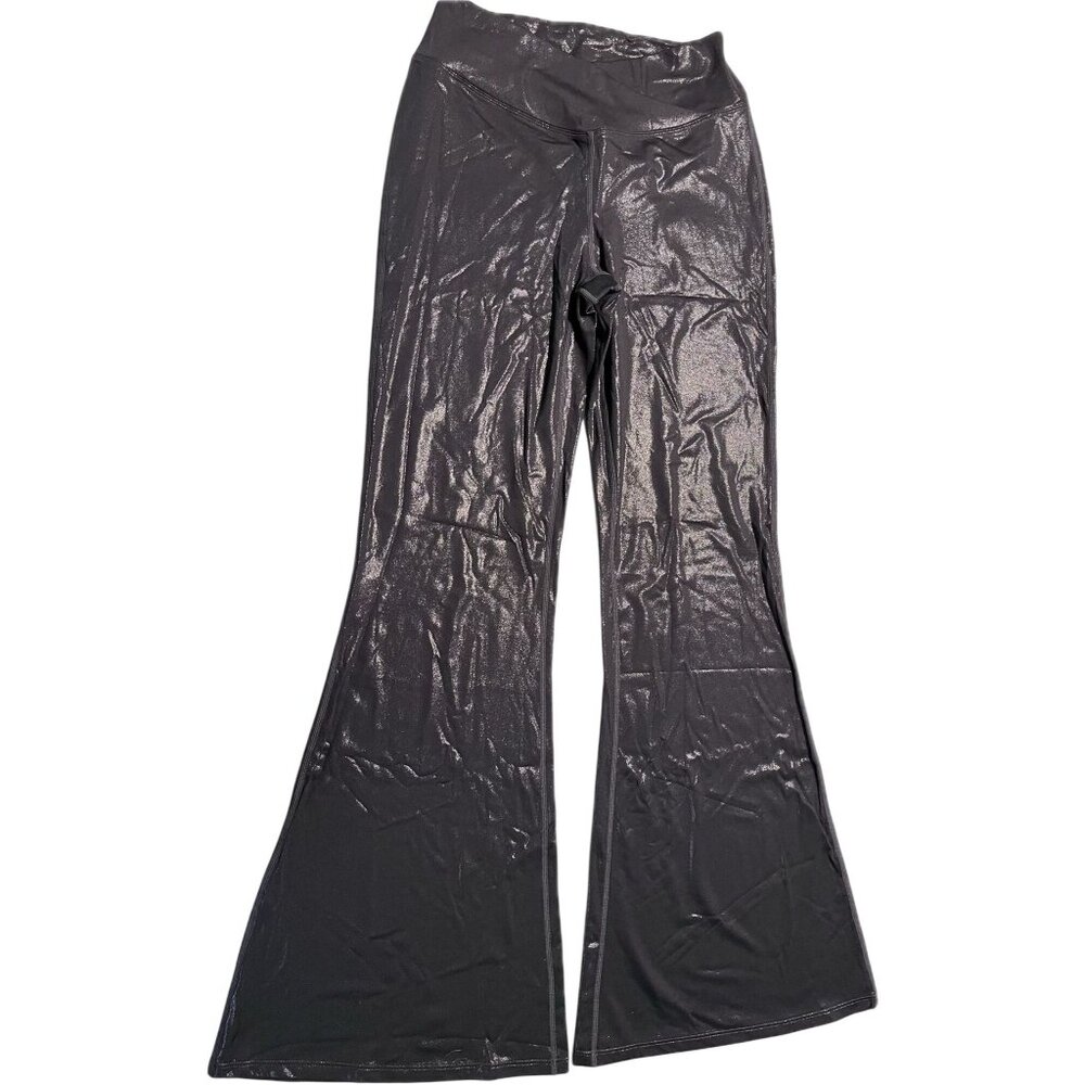 Halara Shimmer Flare Leggings Black High-Waisted Crossover Design Stretchy Nylon